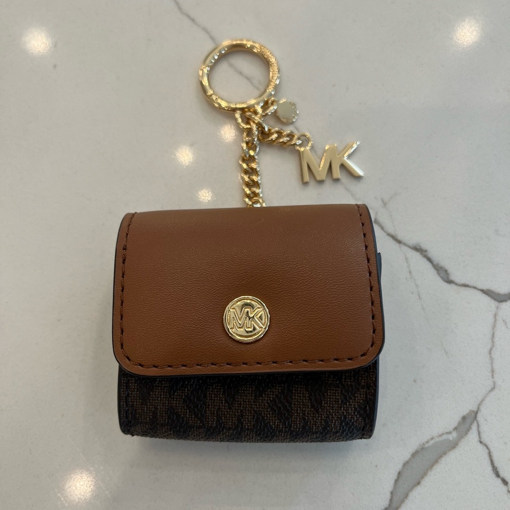Michael Kors Brown and Black Key & Card Holder with Gold-Tone Details